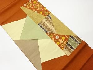 リサイクル　切り嵌め縞に草花模様織出し袋帯